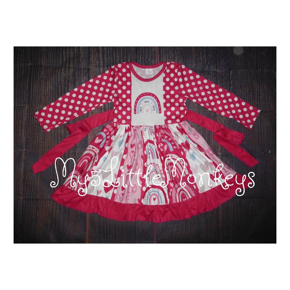 Valentine's Day Heart Rainbow Girls Boutique Girls Twirl Dress